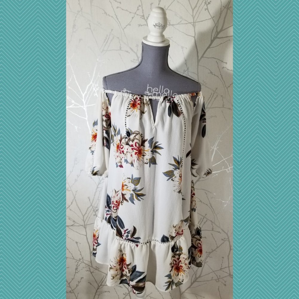 YOINS White Floral Print Off Shoulder Peplum Tunic